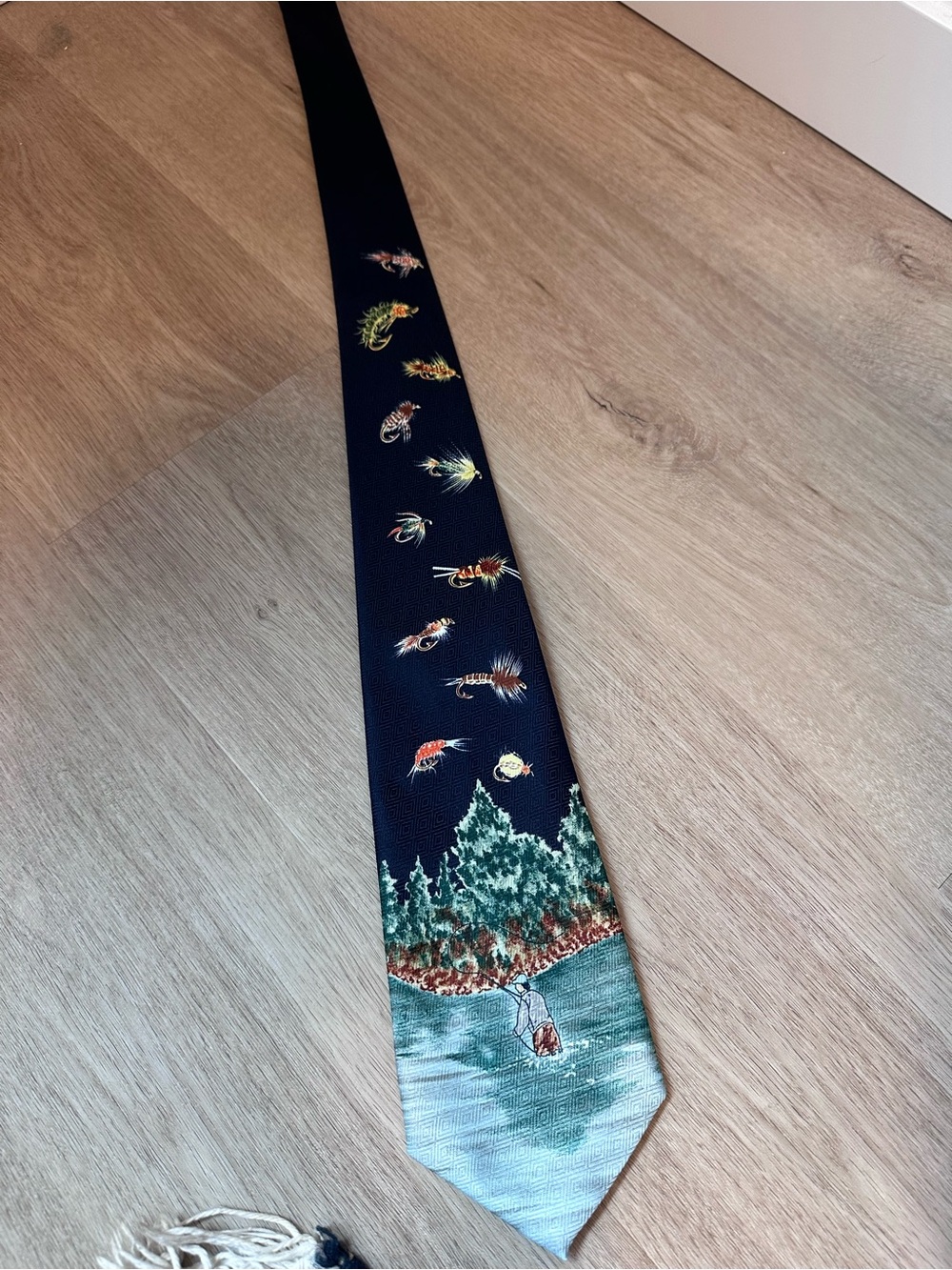 Navy fly Fishing Scene Tie - Men Accessories